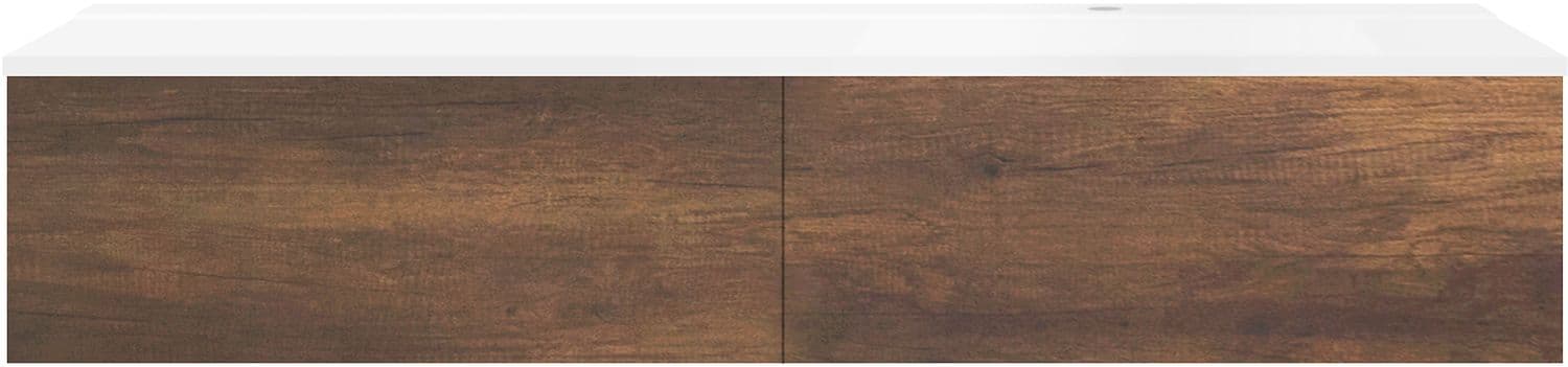 SOUS MEUBLE COFFEE 2 TIROIRS 160 CHENE DECOR ROUILLE+LAVABO DROITE BLANC MAT