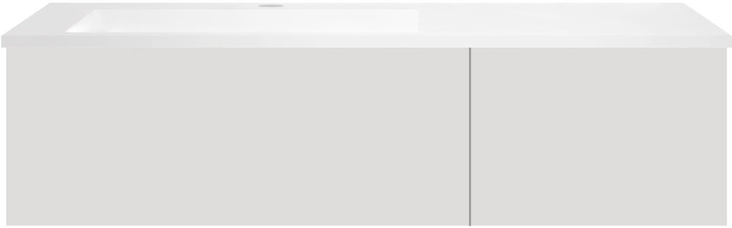 SOUS MEUBLE COFFEE 2 TIROIRS 120 GRIS VELOURS MAT+LAVABO GAUCHE EN MARBRE SYNTHETIQUE BLANC MAT