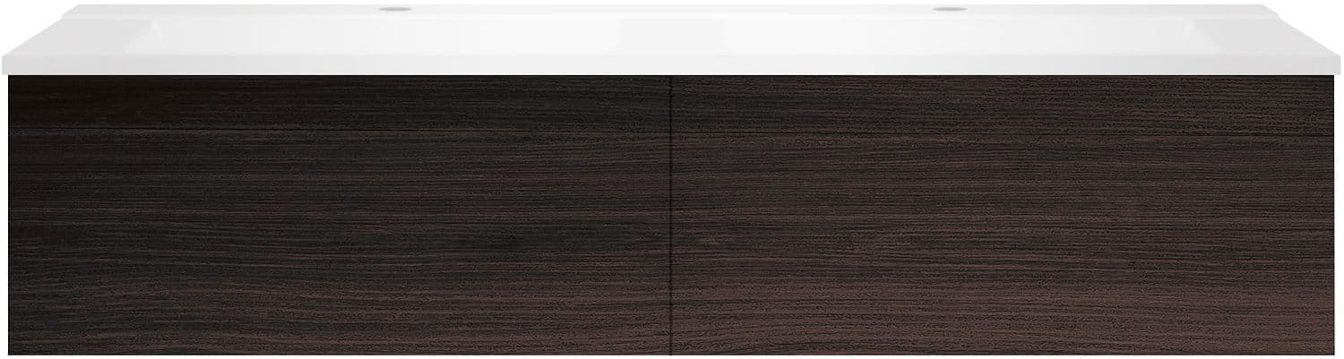 SOUS MEUBLE COFFEE 2 TIROIRS 140 DUO CHENE DECOR MOKKA +DOUBLE LAVABO BLANC MAT