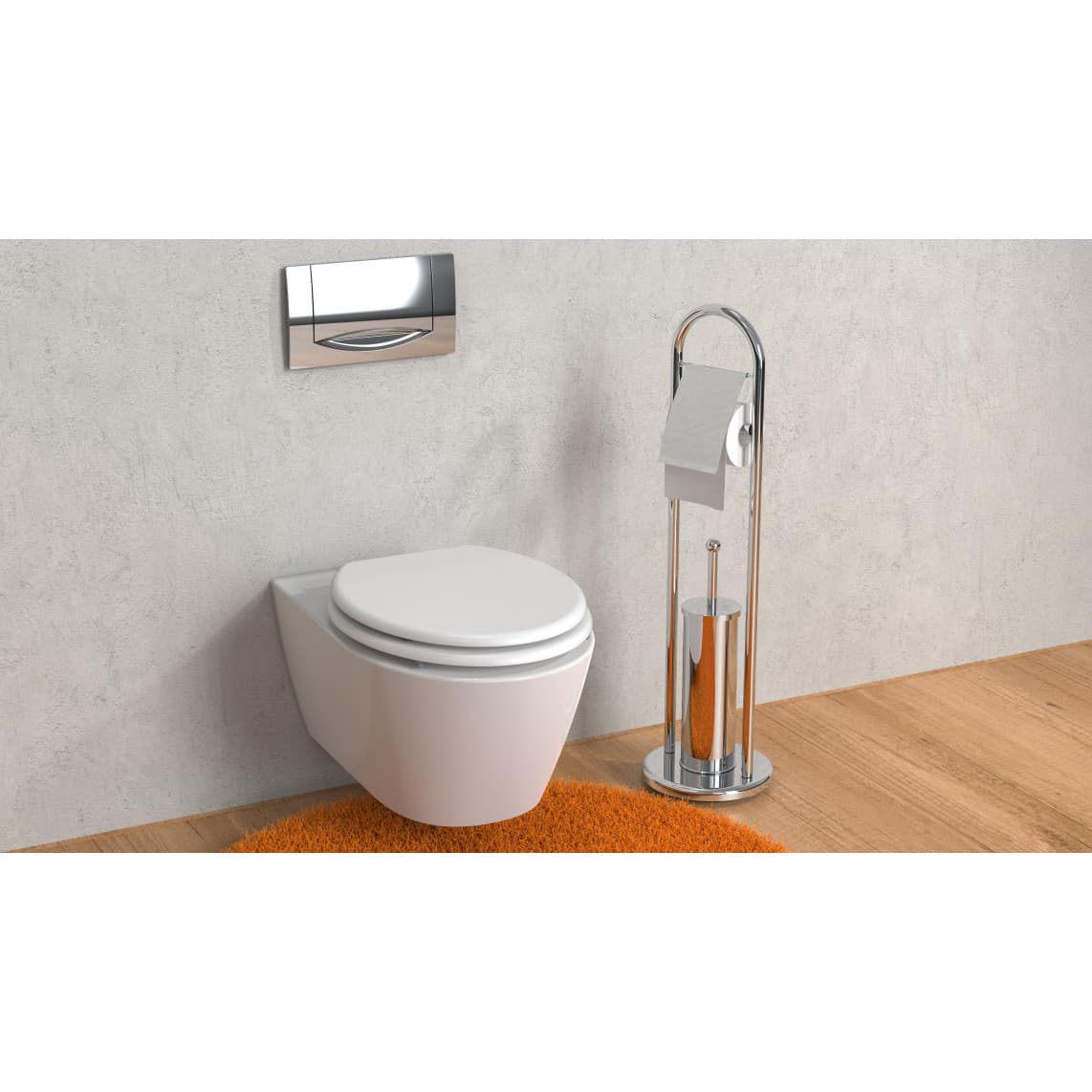 BA0001 Floor standing toilet set, toilet paper holder and brush holder, chrome