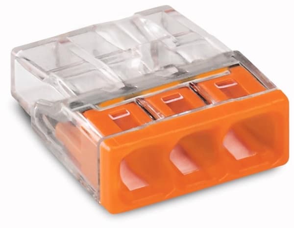 Borne pour boîtes de dérivation COM borne pour 3 conducteurs couleur du boîtier transparent, Orange
