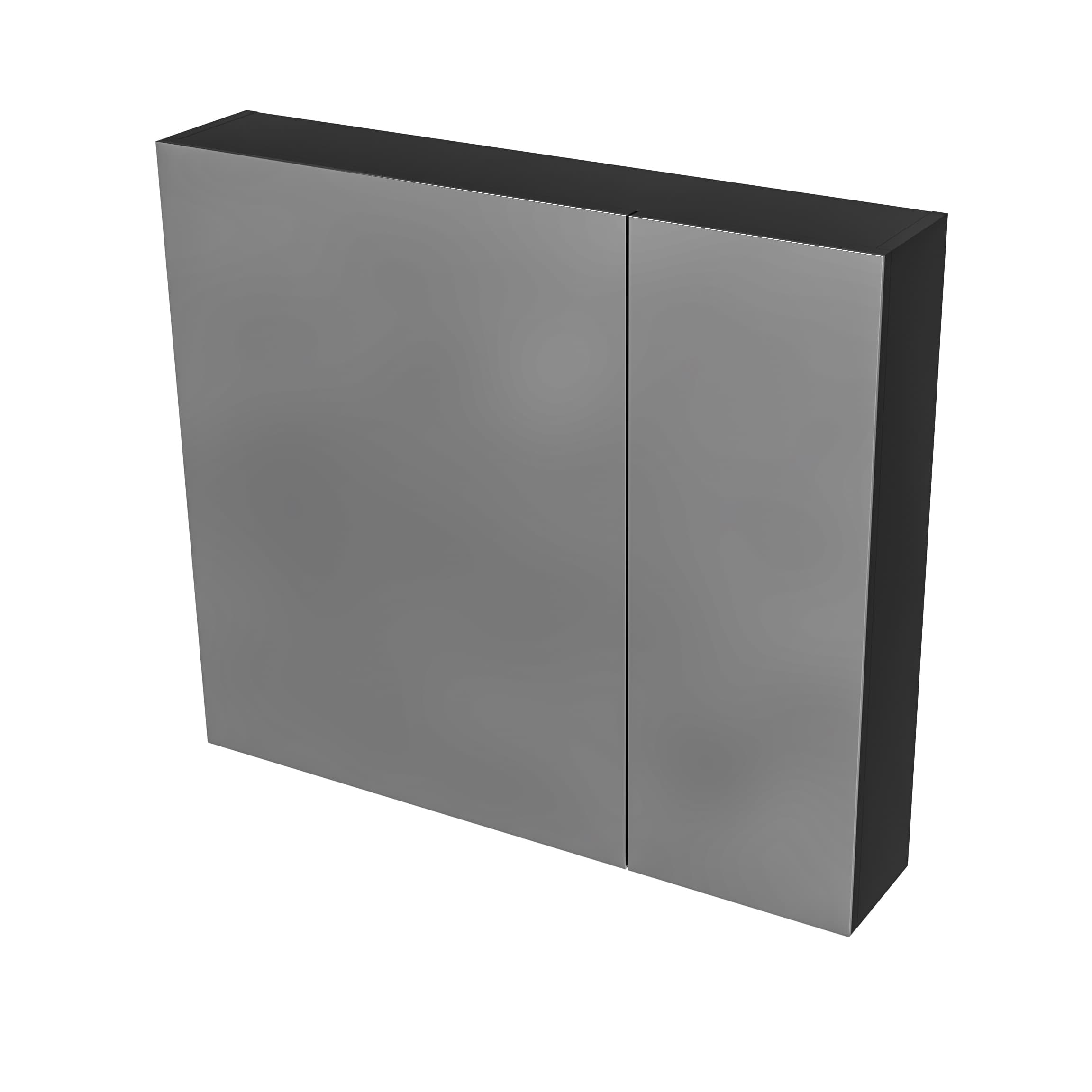 Hayat Armoire miroir - 2 portes miroirs asymétriques, à un seul côté - 4 étagères réglables en hauteur - 80X70X15 cm - Noir mat