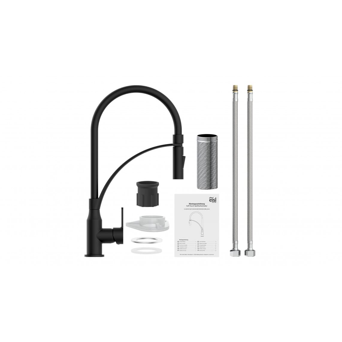 NI183CARB CARNEO Mitigeur évier, noir mat/noir, avec flexible soft-touch