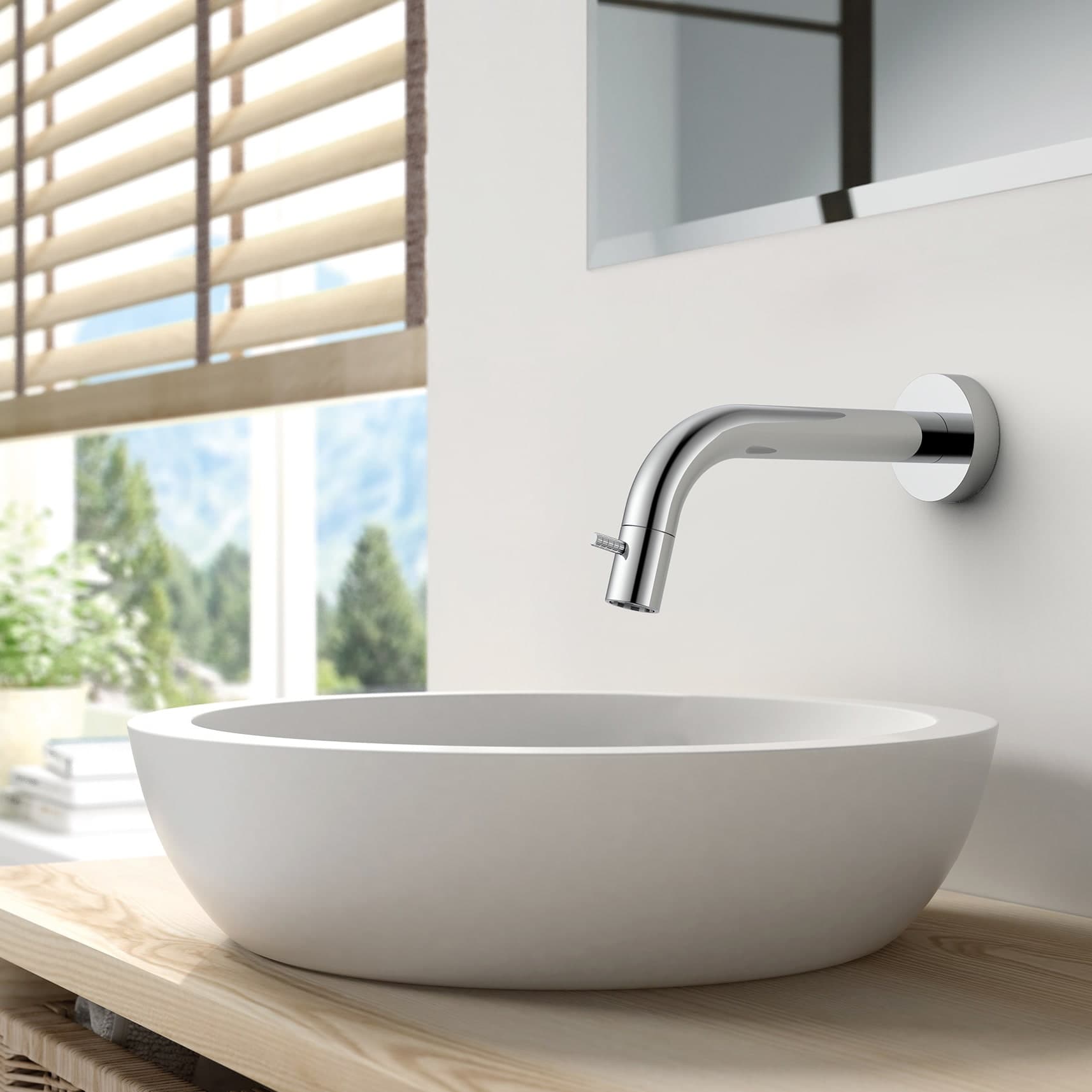 Stria robinet eau froide – montage mural – raccourcissable – bouton avec structure striée raffinée – sans bonde – chrome