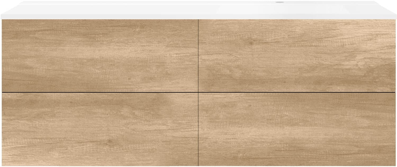 SOUS MEUBLE COFFEE 4 TIROIRS 160 CHENE DECOR CACHMIRE+LAVABO DROITE BLANC MAT
