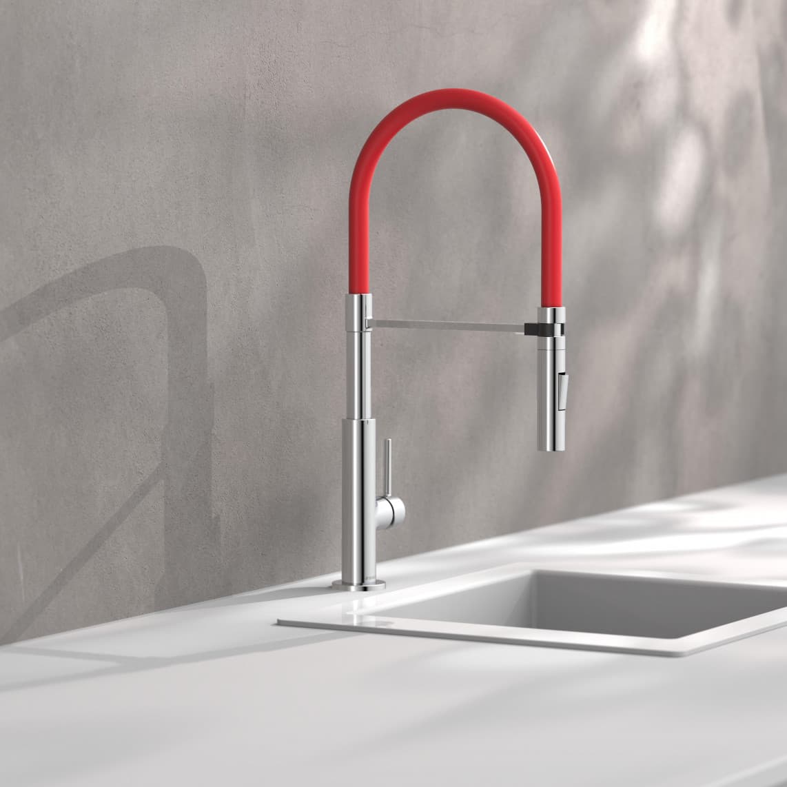 79180 STILO Keukenkraan, chroom/zwart, chroom/rood, met soft-touch slang