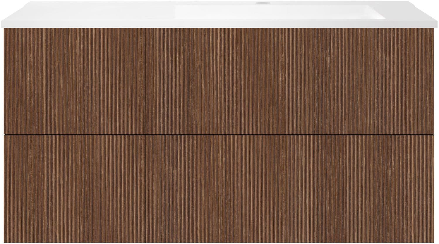 SOUS MEUBLE COFFEE 4 TIROIRS 120 NOYER SMARTLINE+LAVABO DROITE EN MARBRE SYNTHETIQUE BLANC MAT