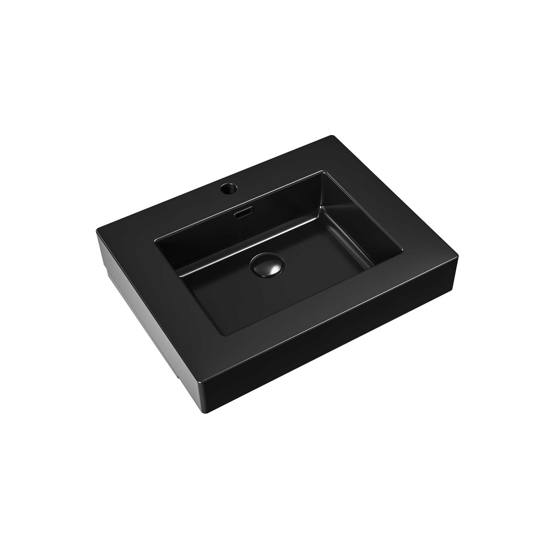 ALONI lavabo - 1 vasque - avec trop-plein - 1 trou robinet - marbre composite - 60X10X46 cm - Noir mat