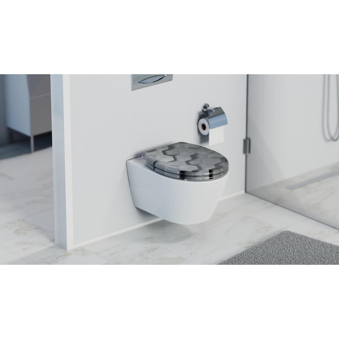 82392 abattant WC en Duroplast GREY HEXAGONS, avec frein de chute et déclipsable