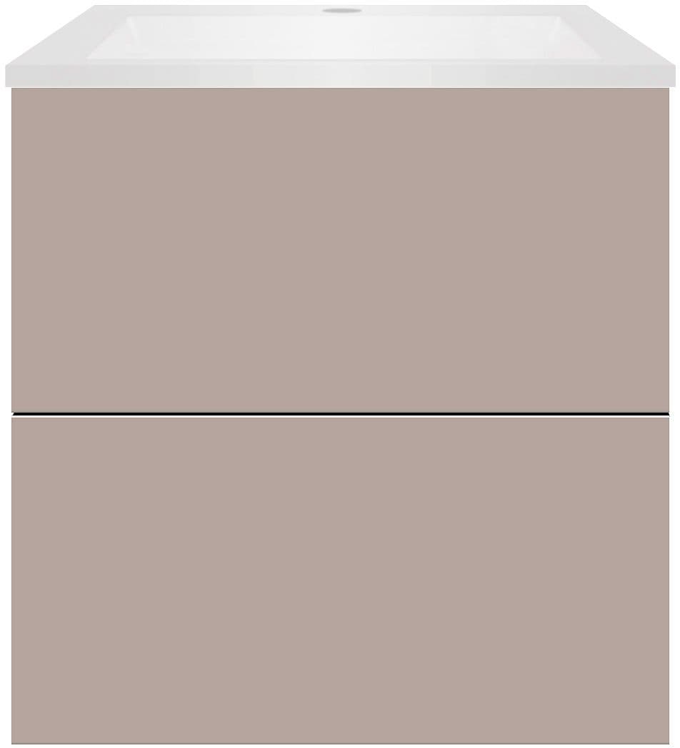 SOUS MEUBLE COFFEE 2 TIROIRS 60 MAT BASALTGRIJS+LAVABO EN MARBRE SYNTHETIQUE BLANC