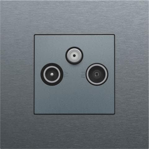 Set de finition pour 2 connexions coaxiale simples pour TV, FM et une connexion satellite Alu Steel