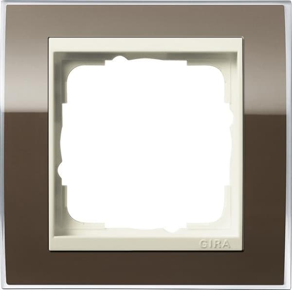Cadres de finition Gira Event Clear Brun avec cadre intermédiaire Blanc crème brillant Brun avec