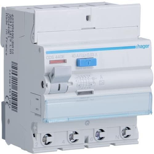 Interrupteur différentiel 4 pôles 40A 30mA type A 4 modules  quickconnect