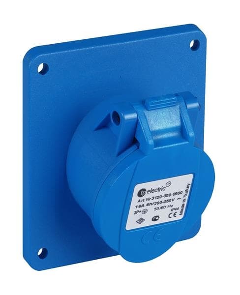 Prise CEE femelle semi-encastrée inclinée 3 x 16A 220 - 240Vac Bleu IP44 avec raccords à visser