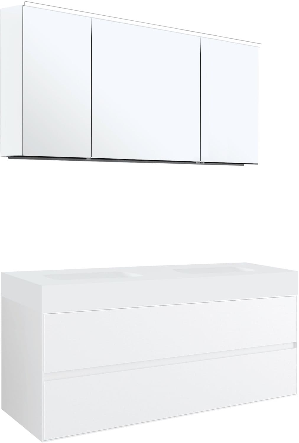 MEUBLE 2 TIROIRS POUR TABLET PURO 2 LAVABOS TENSO 140CM BLANC AVEC ARMOIRE TOILETTE