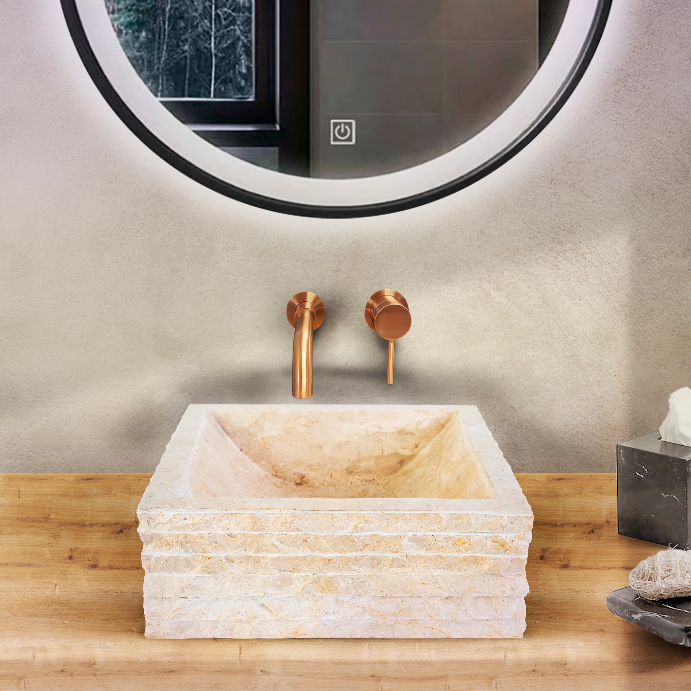 Vasque carré alur en forme de tube - crème 40X40X15CM