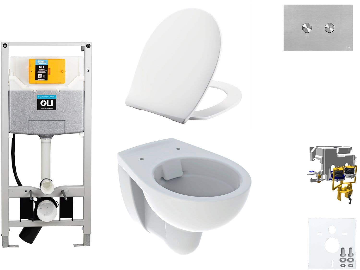 WALLFIX OLI WC SUSPENDU BASTIA RIMFREE PERSSALIT T SOFTCLOSE + LIFT-OFF BLINK INOX