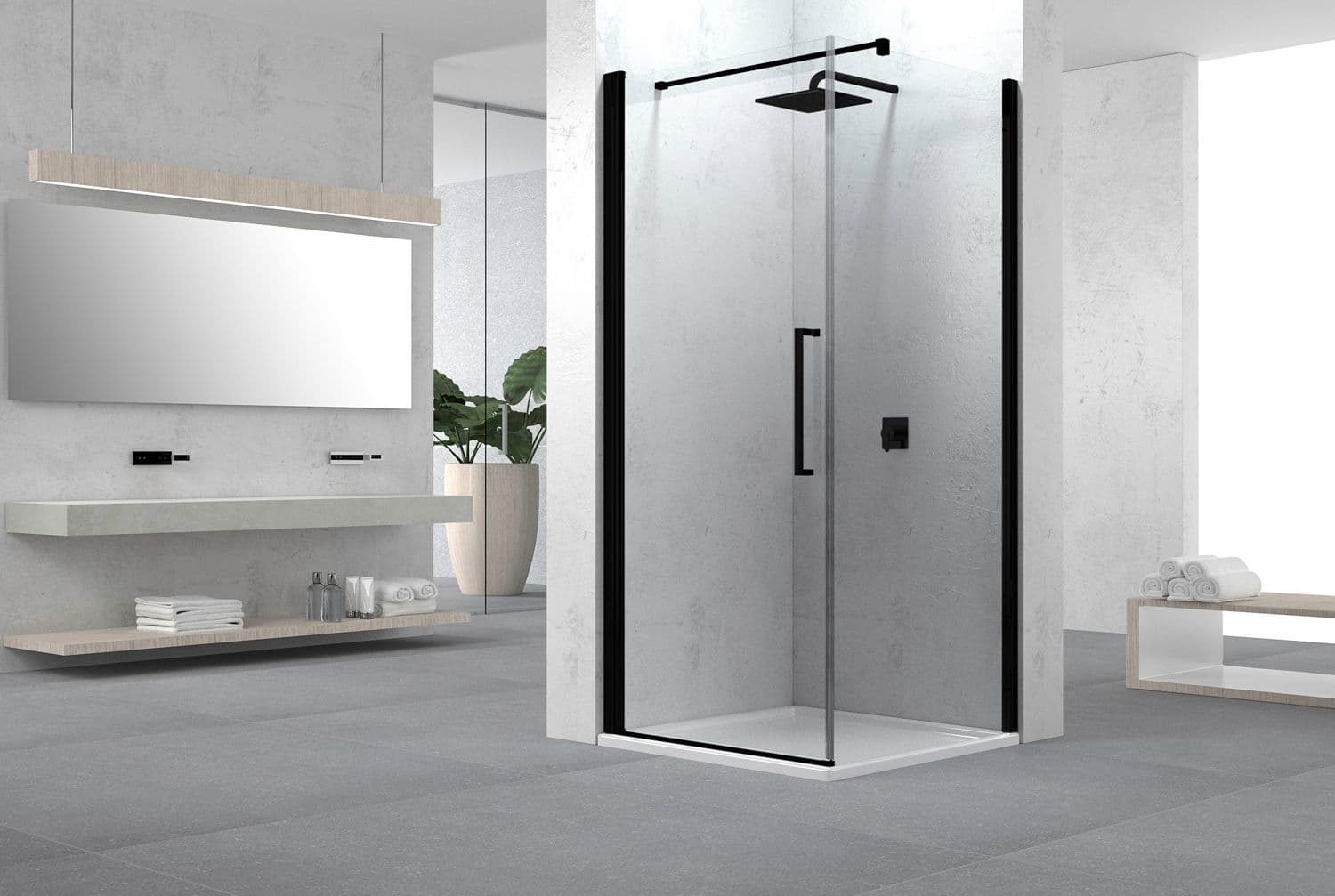 PORTE PIVOTANTE ANGLE SWING 77-79 H200 NOIR MAT-CLAIR