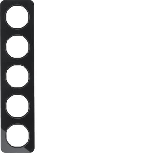 Plaque de recouvrement 5 postes Berker R.1 Verre, Noir