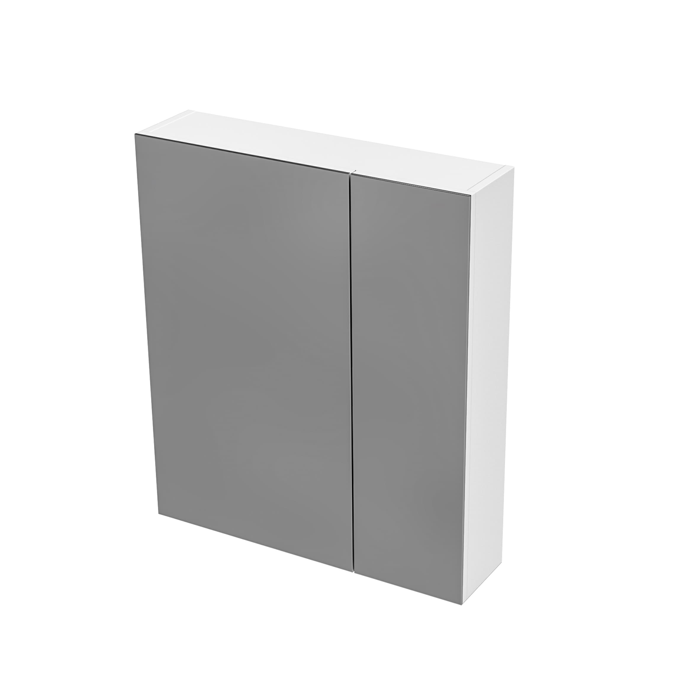 Hayat Armoire miroir - 2 portes miroirs asymétriques, à un seul côté - 4 étagères réglables en hauteur - 60X70X15 cm - blanc brillant