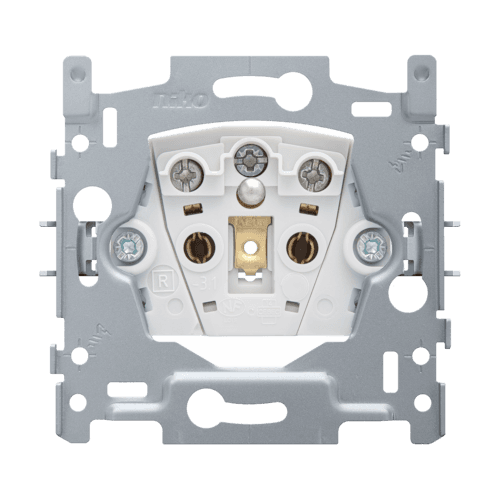 Socle pour prise de courant avec broche de terre et obturateurs de protection, profondeur d'encastrement de 21 mm, 16 A, bornes à vis