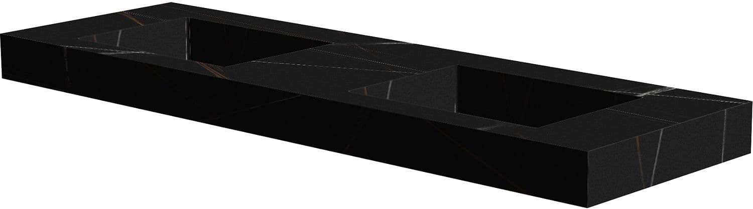 TABLET MARBRE CERAMIQUE PURO LAVABO S DOUBLE L160 H10 SANS TROU ROBINET BAMBOO BLACK