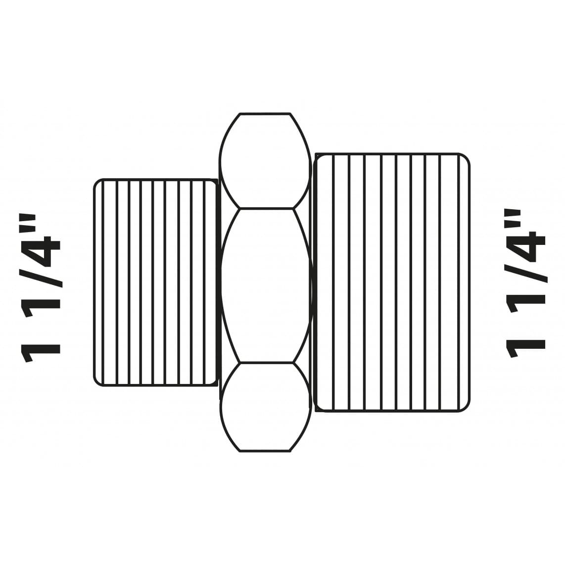 988951513 Hexagon double nipple, red brass, 1 1/4" male