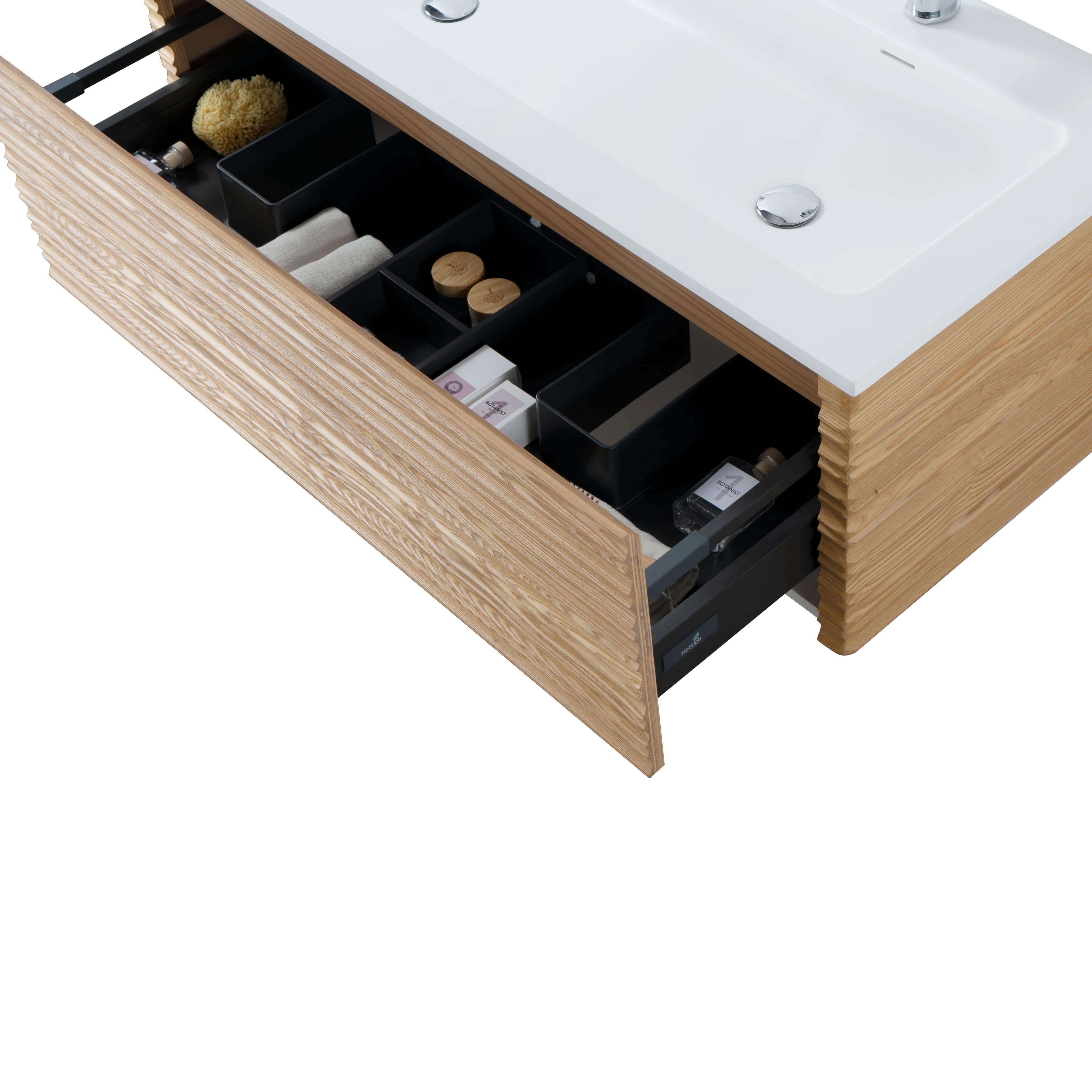 Kamellia meuble sous-vasque - 1 tiroir - sans Poignée - soft close – 119X40X52 cm - Noyer clair