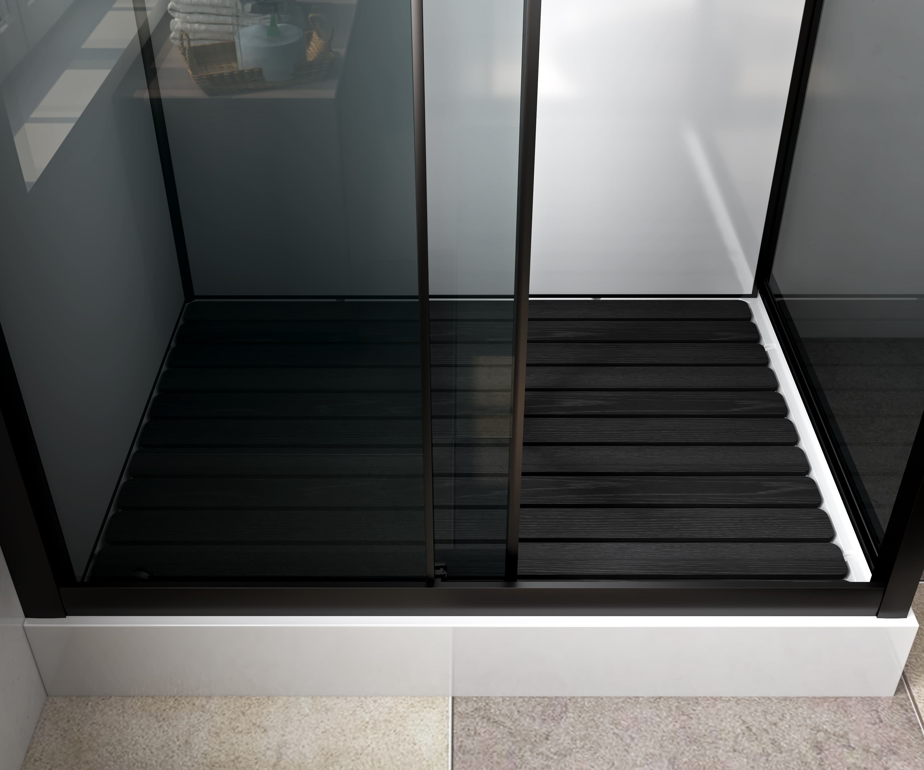 Marani cabine de douche complète avec porte coulissante - réversible - 110X225X80 cm - Noir mat - verre fumé Gris