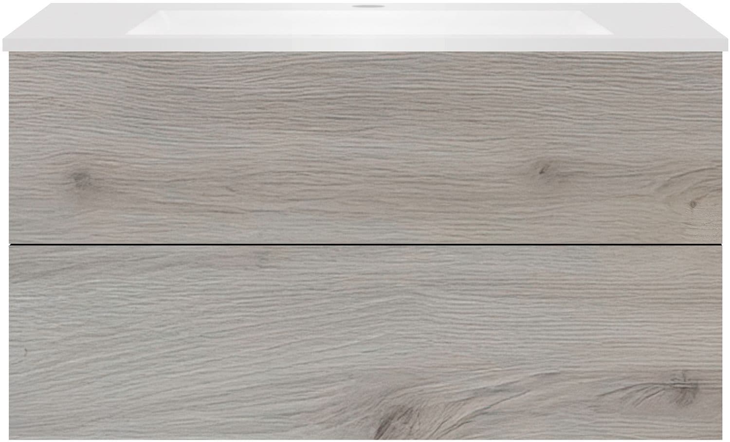 SOUS MEUBLE COFFEE 2 TIROIRS 100 CHENE ARGENT+LAVABO EN MARBRE SYNTHETIQUE BLANC MAT