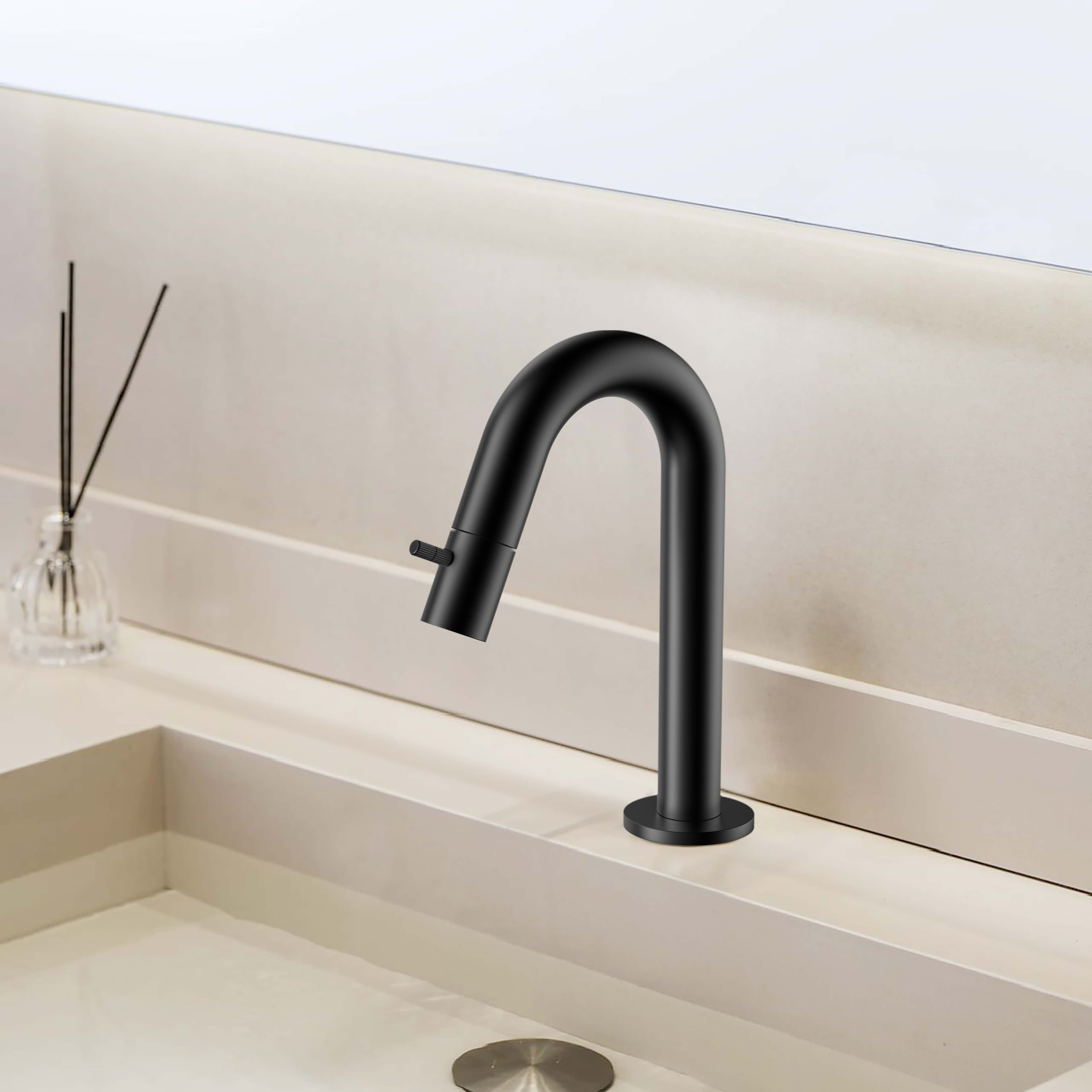 Stria robinet eau froide – bec courbé – sans bonde – Noir mat (pvd)