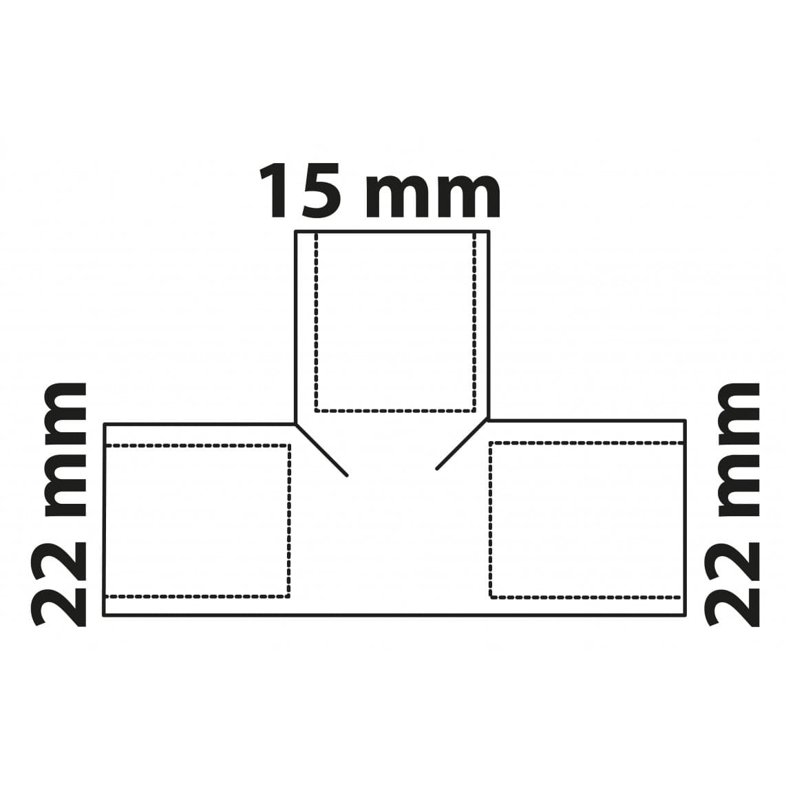 989273017 CU Té de réduction, vierge, 22 mm x 15 mm x 22 mm, 3 manchons (5130)