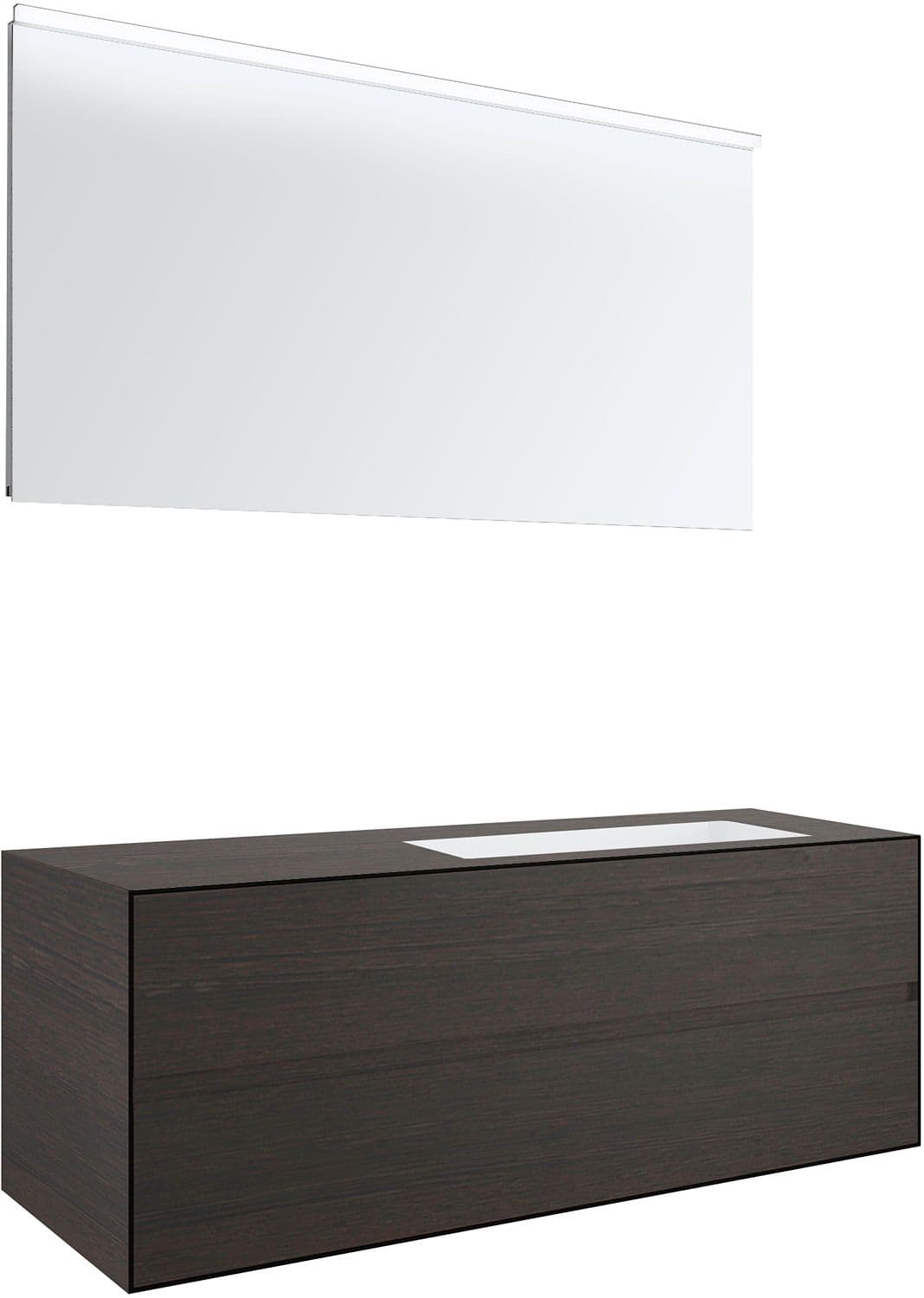 MEUBLE 2 TIROIRS+ LAVABO SOUS ENCASTRER DROITE TENSO 140CM SANS TROU ROBINET WENGE AVEC MIROIR