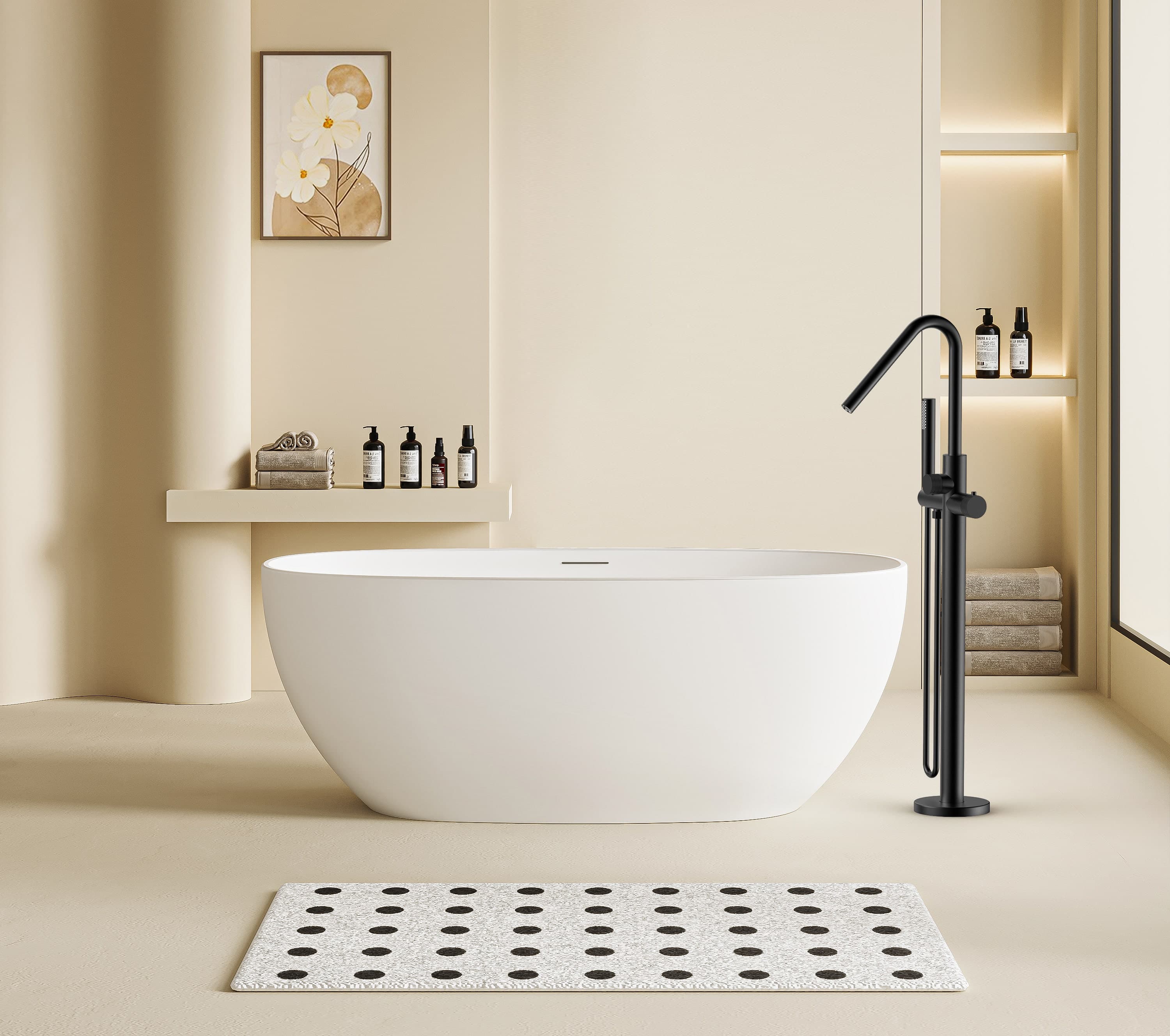 Stria mitigeur de bain – indépendant – thermostatique – avec douchette et flexible – boutons avec structure striée - Belgaqua - Noir mat (pvd)