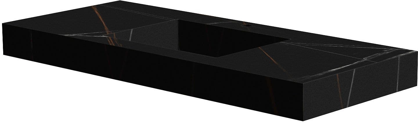 TABLET MARBRE CERAMIQUE PURO LAVABO S CENTRAL L120 H10 1TROU ROBINET BAMBOO BLACK