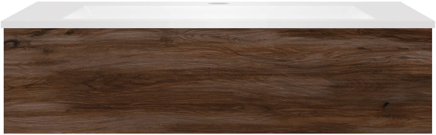 SOUS MEUBLE COFFEE 1 TIROIR 120 NOYER DECOR VELOURS+LAVABO EN MARBRE SYNTHETIQUE BLANC MAT