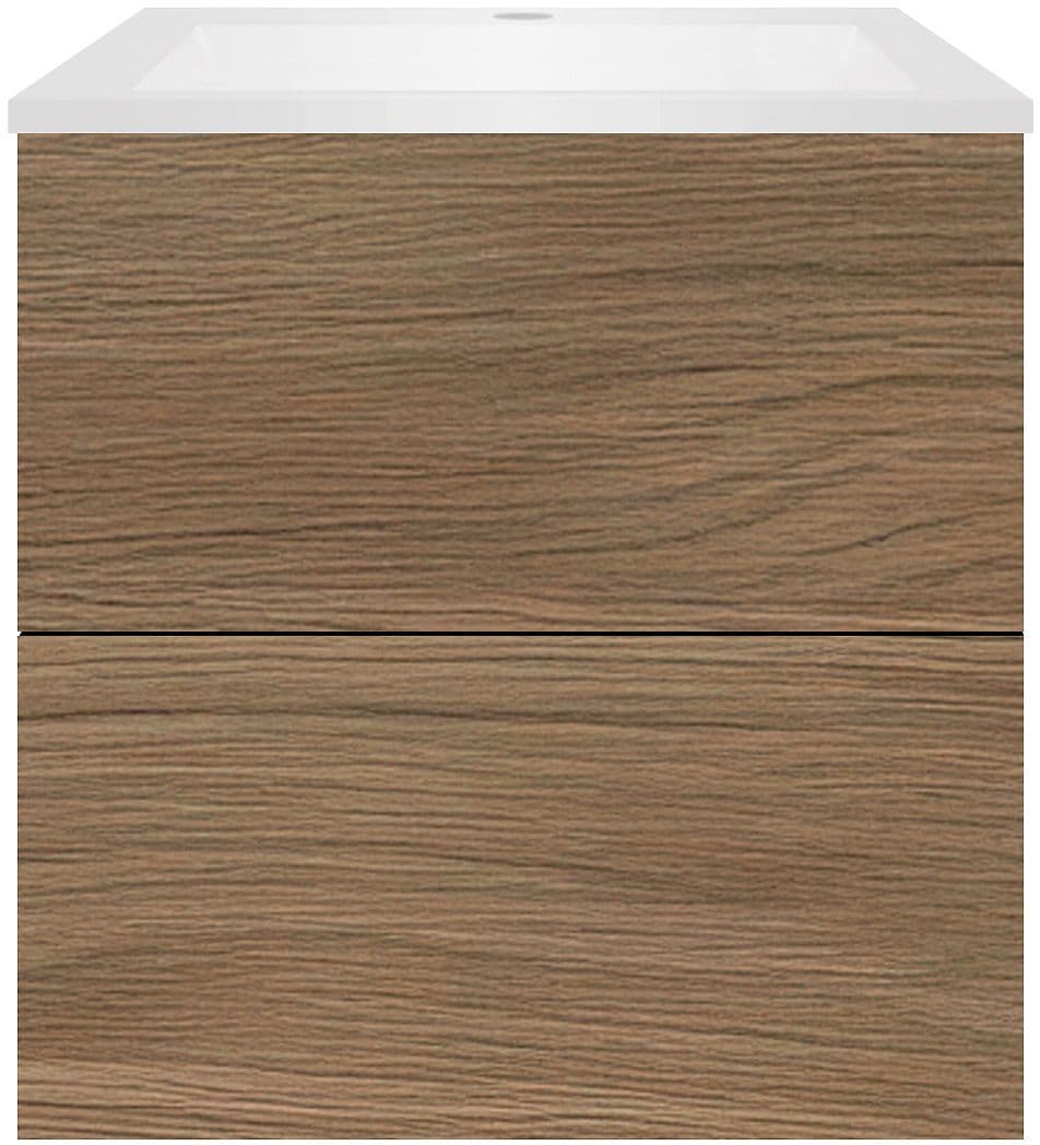 SOUS MEUBLE COFFEE 2 TIROIRS 60 CHENE CARAMELLE+LAVABO EN MARBRE SYNTHETIQUE BLANC MAT