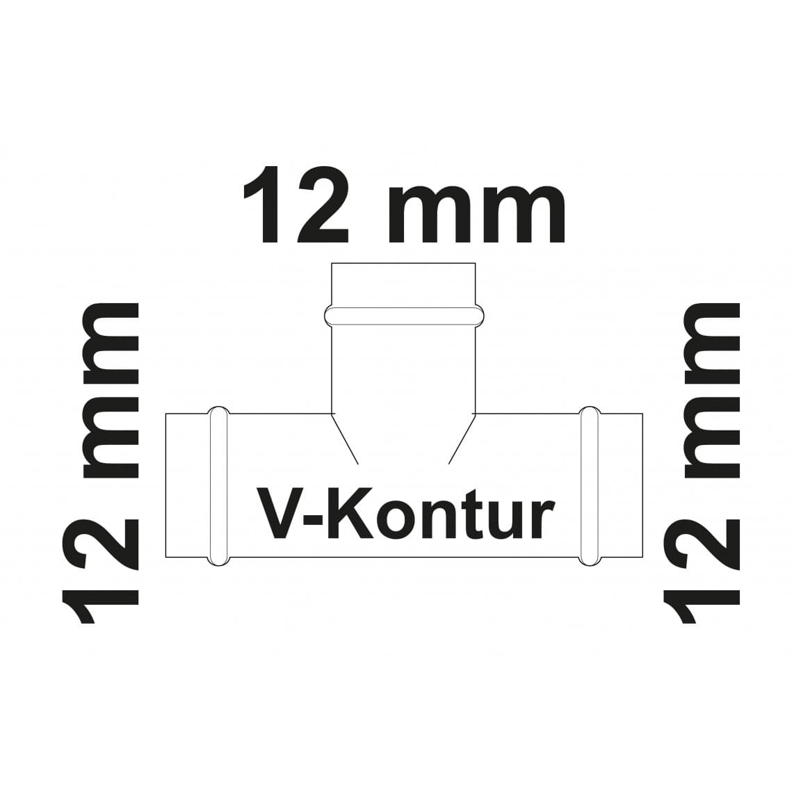 988617155 CU pièce en T, vierge, 12 mm, 3 manchons, (P5130)