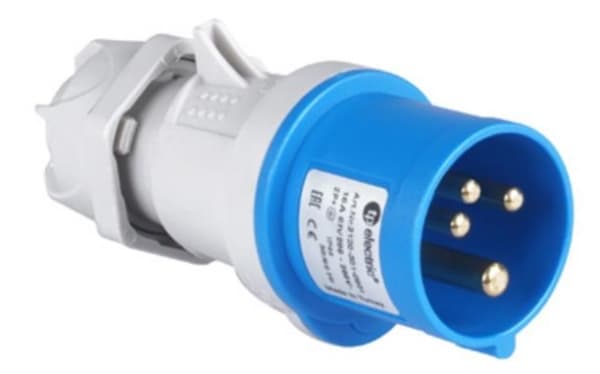 Fiche CEE mâle 4 x 32A 200 - 250Vac 9h Bleu IP44 avec raccords à visser