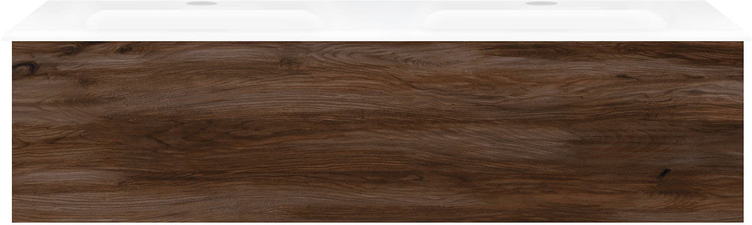 SOUS MEUBLE COFFEE 1 TIROIR 120 DUO NOYER VELOURS + DOUBLE LAVABO EN PORCELAINE BLANC