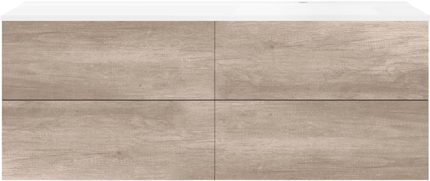 SOUS MEUBLE COFFEE 4 TIROIRS 160 CHENE DECOR FLANELLE+LAVABO DROITE BLANC MAT