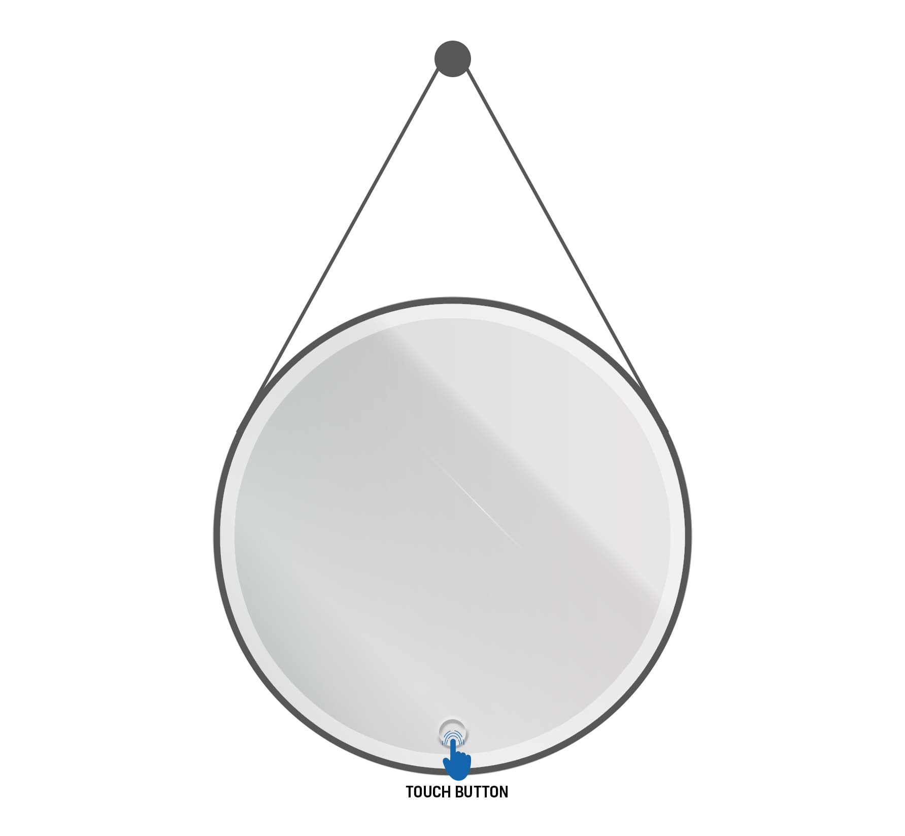 ALONI BELTIA MIROIR - AVEC ÉCLAIRAGE LED - ROND - AVEC CADRE - AVEC SANGLE EN CUIR SYNTHÉTIQUE ET CROCHET - TEMPÉRATURE DE COULEUR LED 3500-6500K - 60CM - NOIR MAT