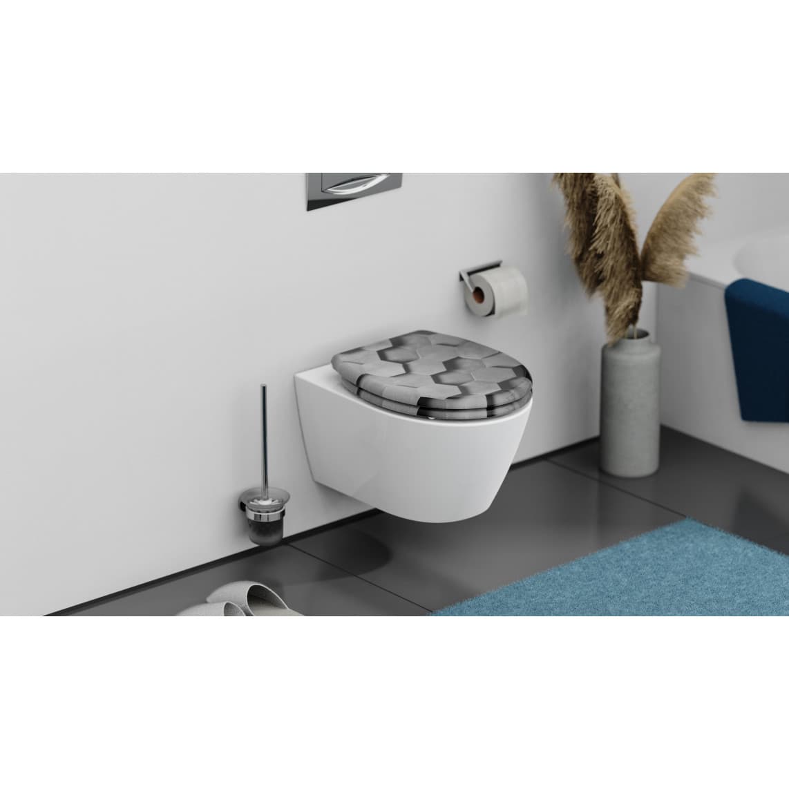 82392 abattant WC en Duroplast GREY HEXAGONS, avec frein de chute et déclipsable
