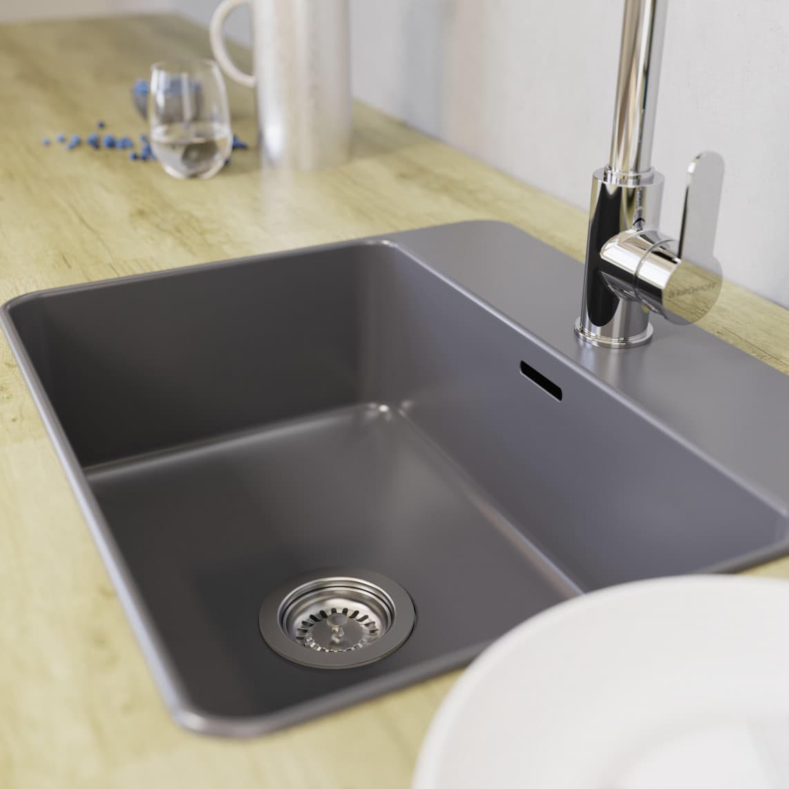 98835340 KS bonde à panier, 1 1/2" M, acier inoxydable calice d'évacuation & tamis Ø114 mm, avec 1" raccord de trop plein
