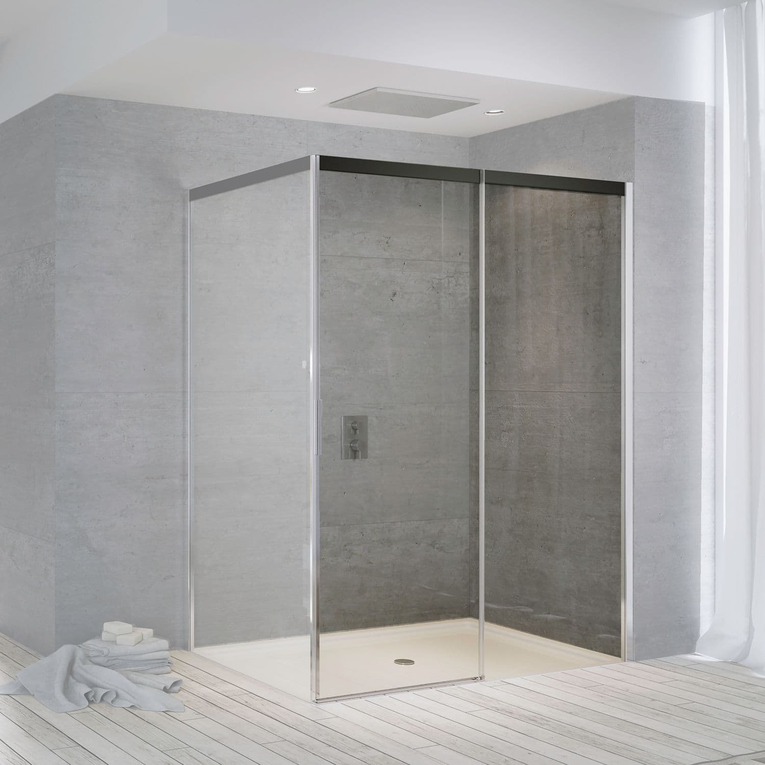 PORTE COULISSANTE POUR COIN SUITE 1565-1590 H2000 DROITE NANOTEC SOFTCLOSE NOIRE-CHROME/CLAIR