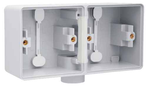 Boîte en saillie double horizontal étanche aux projections d'eau avec une entrée M20 pour deux fonctions, couleur gris