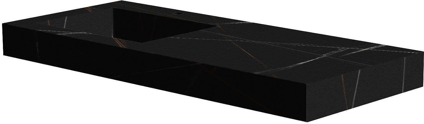 TABLET MARBRE CERAMIQUE PURO LAVABO S GAUCHE L120 H10 1TROU ROBINET BAMBOO BLACK