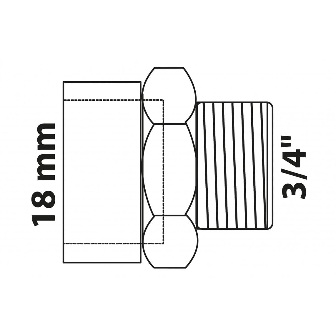989088017 BR Mamelon de transition, vierge, 18 mm x 3/4" M, 1 manchon (4243g)