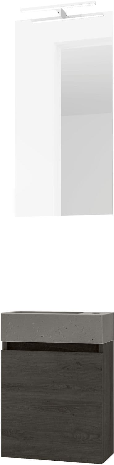 LAVE-MAINS FORM MINI BETON/ 1 PORT/MIROIR/LUMIERE LED CHENE GRAPHIT