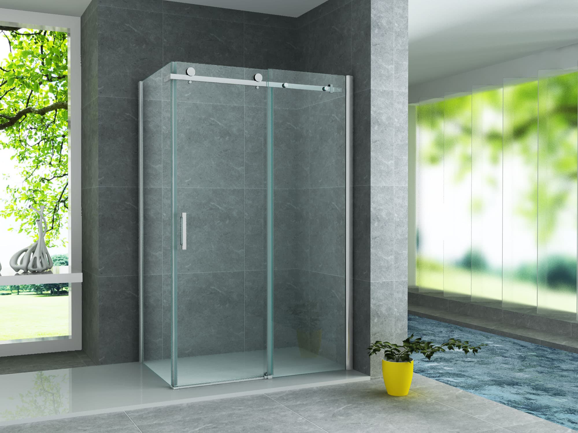 ALONI cabine de douche - porte coulissante et paroi latérale - 900 X 1400 X 1950 mm - chrome - verre clair